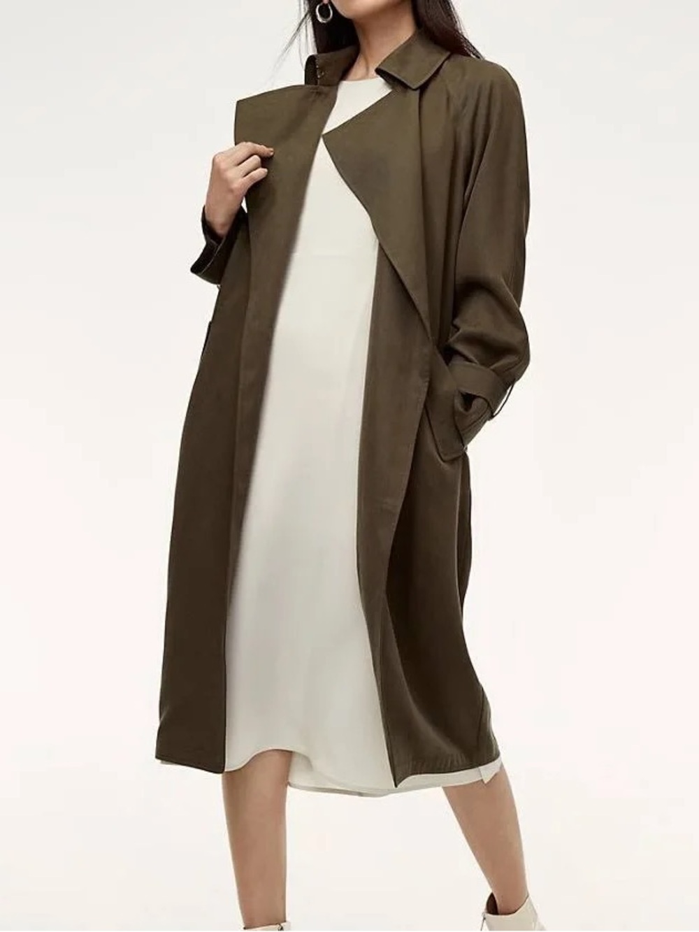 Aritzia Babaton Olive Long Trench Coat